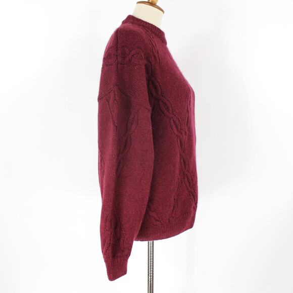 Anine Bing Mike Wool Cable Knit Sweater Burgundy High Neck Oversized NEW M - Picture 3 of 7
